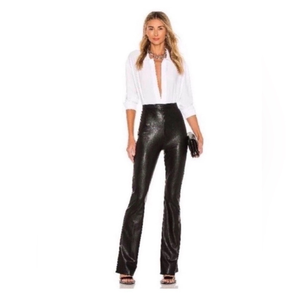 Amanda Uprichard Amina Black Leather Pants | High-Rise Luxe Vegan Leather Small